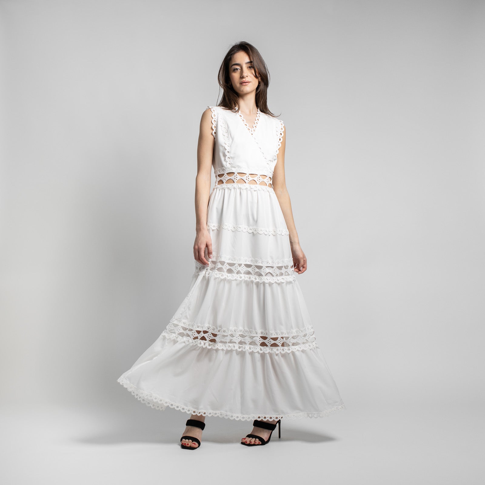 Μακρύ Κιπούρ Φόρεμα Λευκό