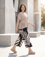 Zip Culotte Με Μοτίβο Φύλλα  Μαύρο (εικόνα 1)