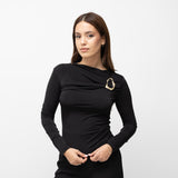 Μπλούζα Elegant Draped με Χρυσό Κρίκο Μαύρο (εικόνα 1)