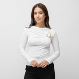 Μπλούζα Elegant Draped με Χρυσό Κρίκο Λευκό (εικόνα 1)