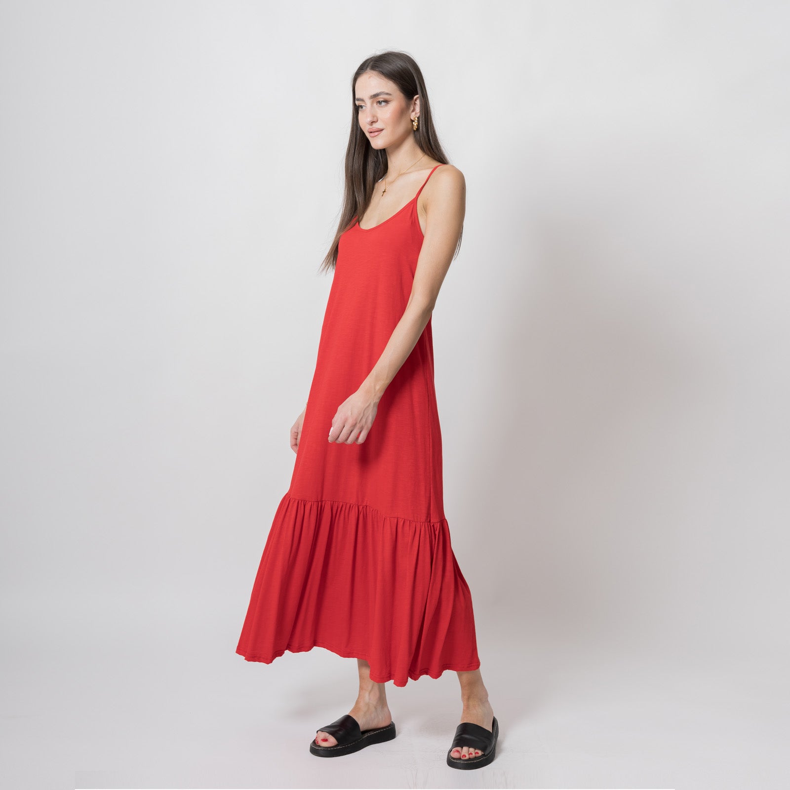 Φόρεμα Maxi Με Βολάν Κόκκινο