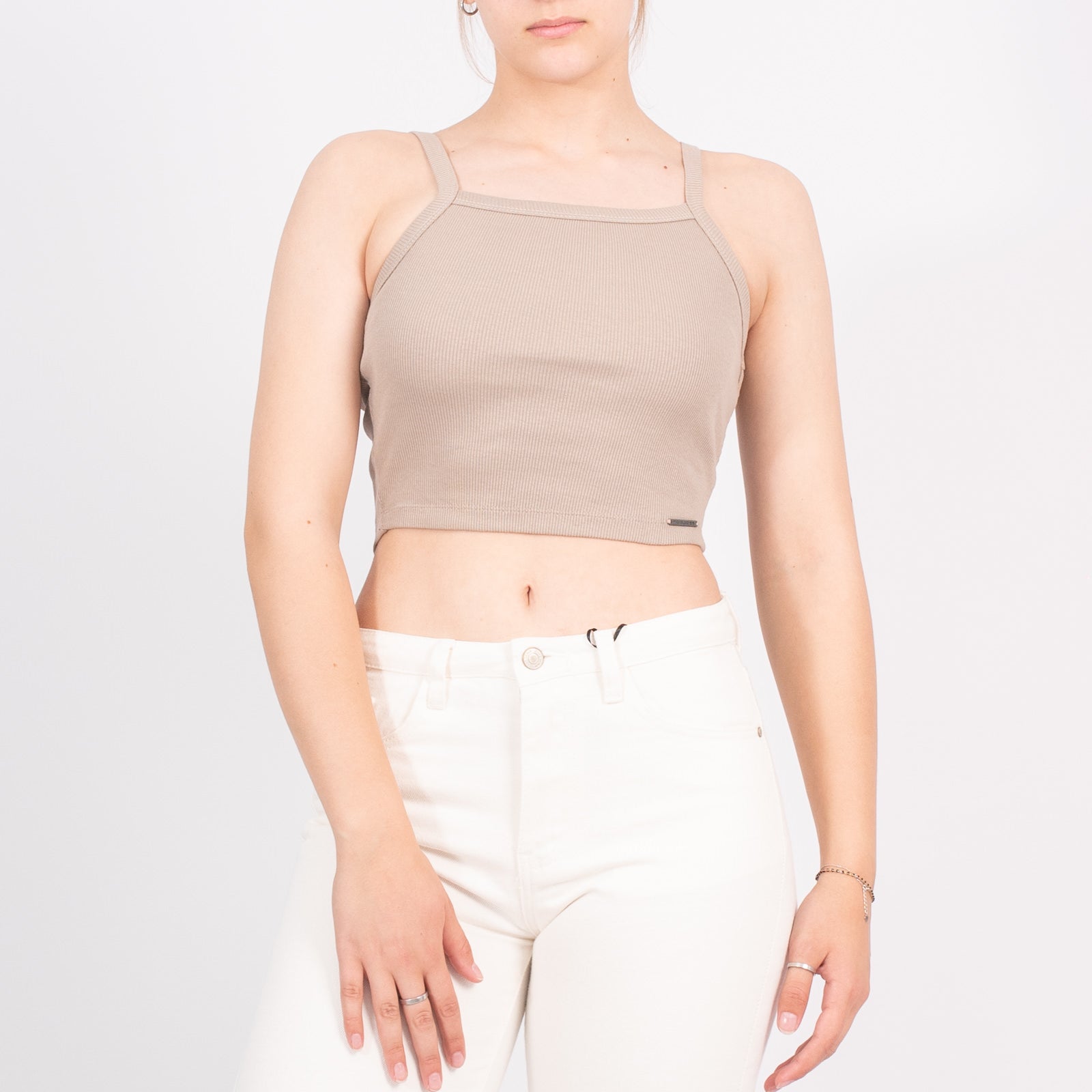 Crop Top Rip Mε Ραντάκι Μπεζ